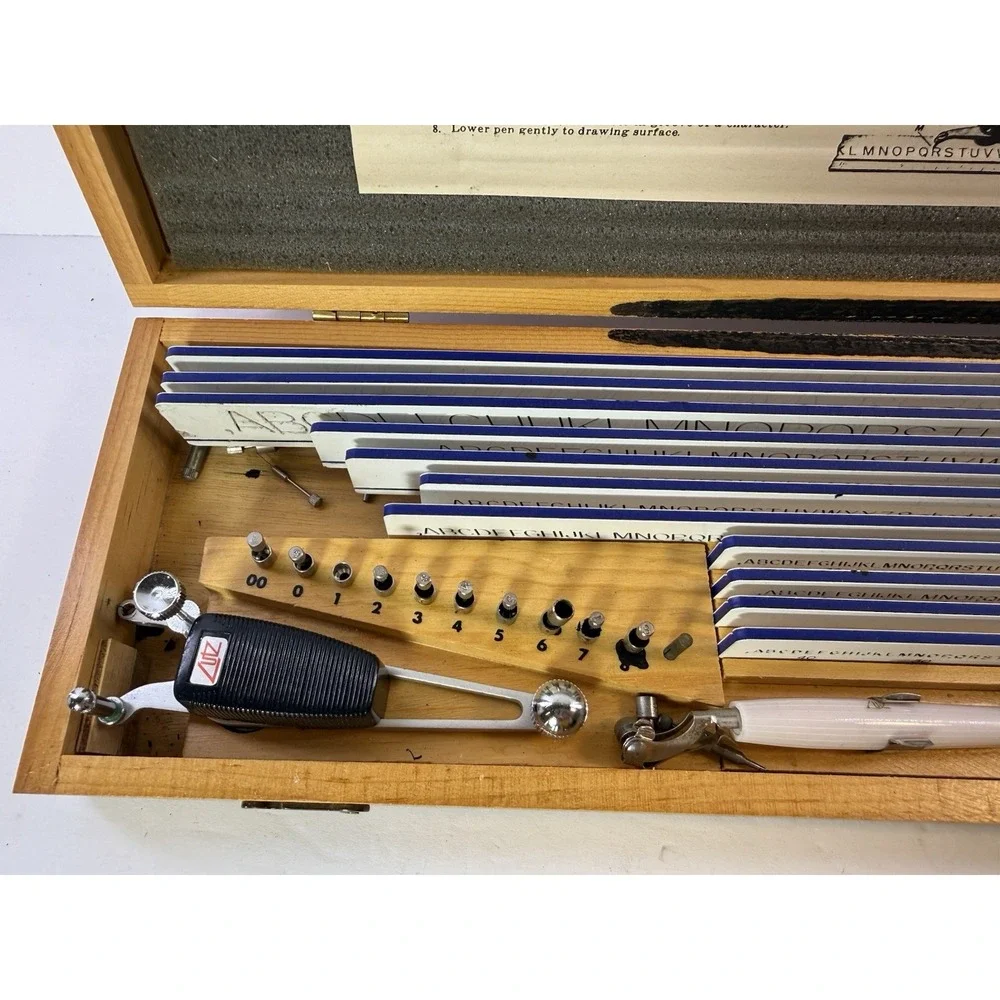 Vintage Lutz Superdyne Mechanical Lettering Drafting Template Set Complete Case